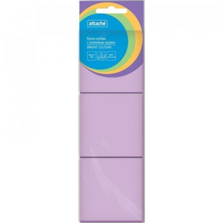 Стикеры Attache Bright colours 38х51 мм пастельные фиолетовые (3 блока  по 100 листов)