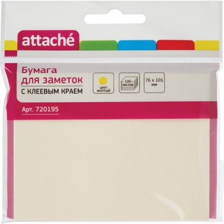 Стикеры Attache 76х101 мм пастельные желтые (1 блок, 100 листов)