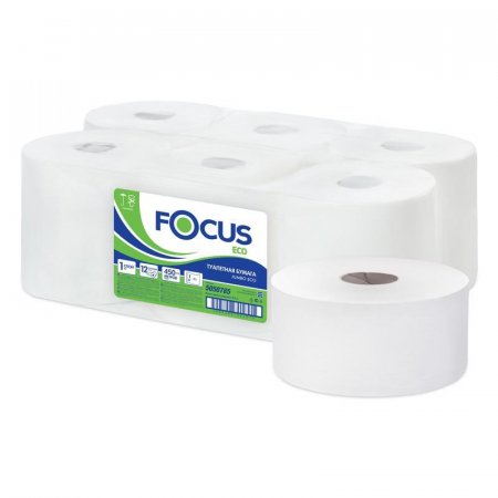 Бумага туалетная в рулонах Focus Eco Jumbo 1-слойная 12 рулонов по 450  метров (артикул производителя 5050785)
