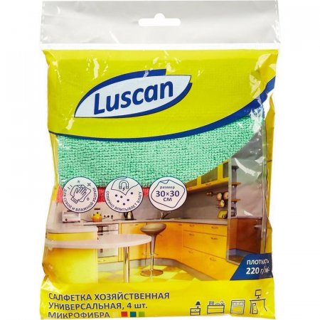 Салфетки хозяйственные Luscan микрофибра 30х30 см 4 штуки в упаковке