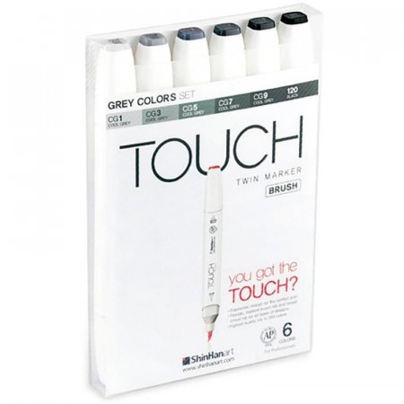 Набор маркеров Touch Brush серые тона 6 цветов