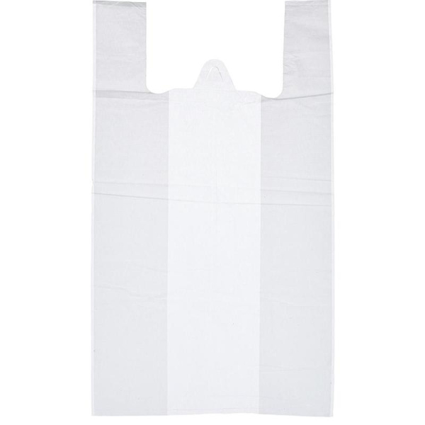 Пакет-майка ПНД 15 мкм белый (28+13x57 см, 100 штук в упаковке)