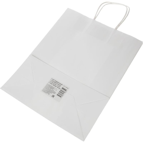 Пакет подарочный из крафт-бумаги белый (33х26х12 см)