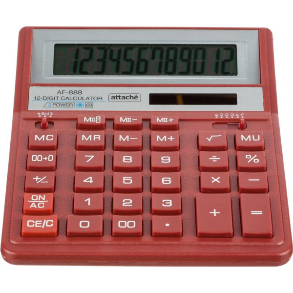 Калькулятор настольный Attache AF-888 12-разрядный красный 204х158х32 мм