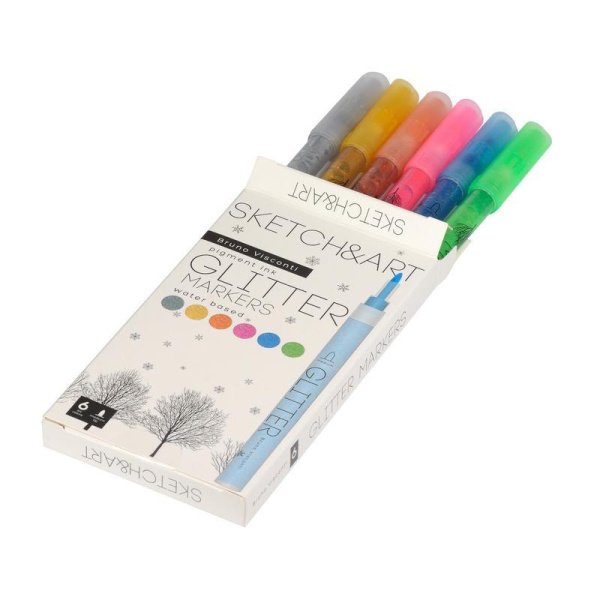 Набор маркеров с глиттером SKETCH&ART 6 цветов (толщина линии 3  мм)