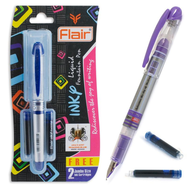 Ручка перьевая Flair Inky цвет чернил синий цвет корпуса  прозрачный/фиолетовый (два картриджа)