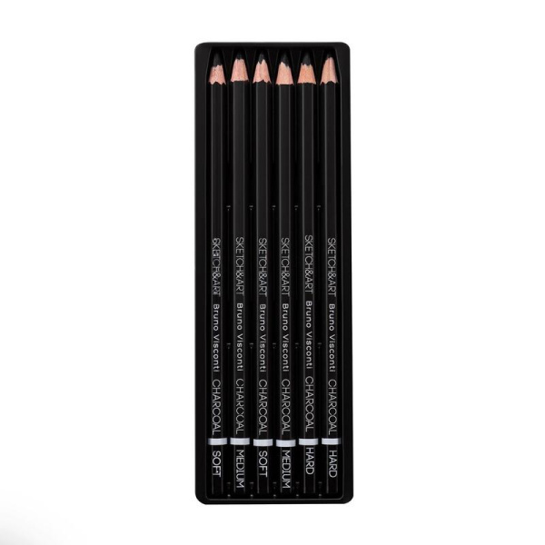 Набор карандашей угольных Sketch&Art мягкий/средний/твердый 6 штук  (25-002)