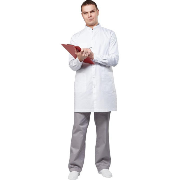 Халат медицинский мужской м10-ХЛ длинный рукав белый (размер 44-46, рост 182-188)