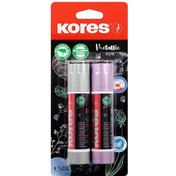 Клей-карандаш Kores Metallic Style 20 г розовый/серый корпус (2 штуки в  упаковке)