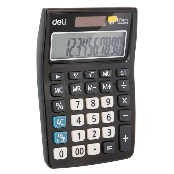 Калькулятор настольный полноразмерный Deli E1238 12-разрядный черный