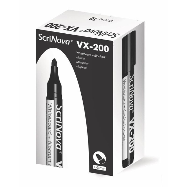 Маркер для досок и флипчарт ScriNova VX-200 чёрный (толщина линии 1-3 мм)