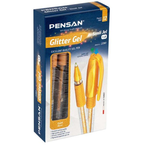 Ручка гелевая неавтоматическая Pensan Glitter Gel золотистая (толщина  линии 0.75 мм)