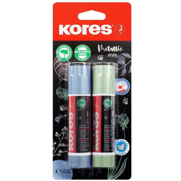 Клей-карандаш Kores Metallic Style 20 г синий/зеленый корпус (2 штуки в  упаковке)