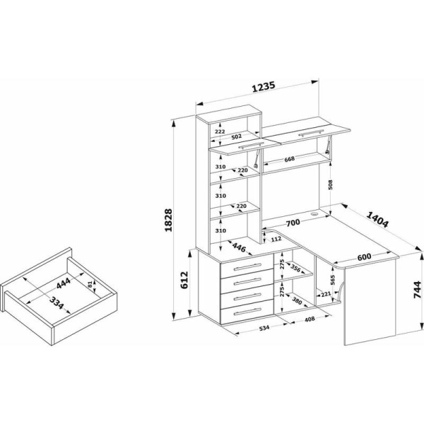 Стол компьютерный Сокол КСТ-14П (венге/дуб беленый, 1400х1235х1828 мм)