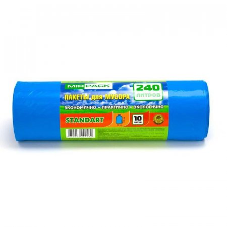 Мешки для мусора на 240 л Стандарт синий (ПВД, 30 мкм, в рулоне 10 штук, 93x130 см)