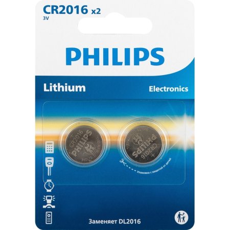 Батарейка CR2016 Philips (2 штуки в упаковке)