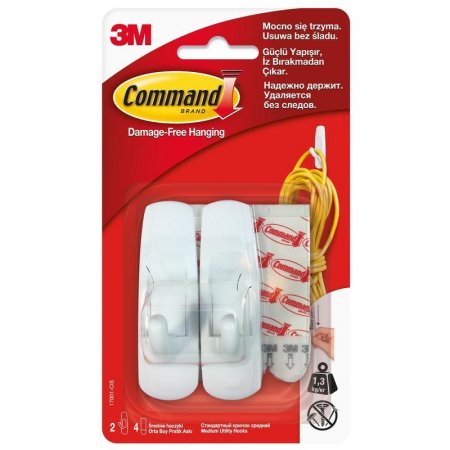 Крючки Command 3M, до 1,35 кг (2 шт., 4 клейких полоски)