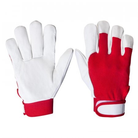 Перчатки рабочие JetaSafety JLE301 кожаные красные/белые (размер 7, S)