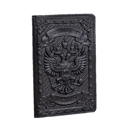 Обложка на паспорт Кожевенная Мануфактура Кремль из натуральной кожи  черного цвета (Op0100203)