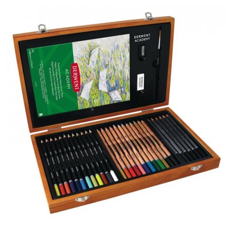 Набор карандашей и аксессуаров Derwent Academy 34 предмета в деревянной упаковке