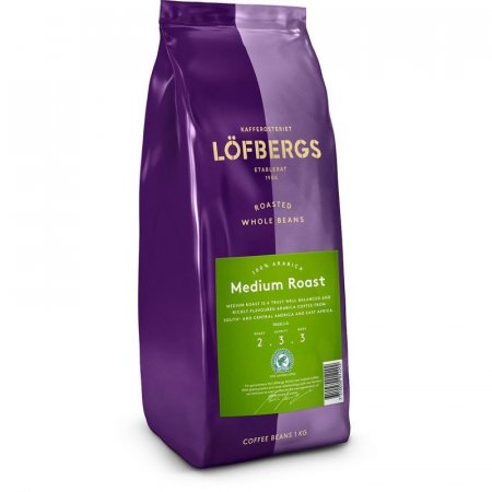 Кофе в зернах Lofbergs Medium Roast 100% арабика 1 кг (вакуумный пакет)