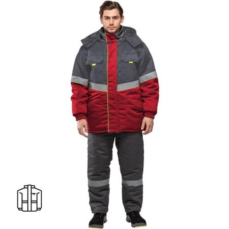 Куртка рабочая зимняя мужская з43-КУ с СОП серая/красная (размер 60-62,  рост 182-188)
