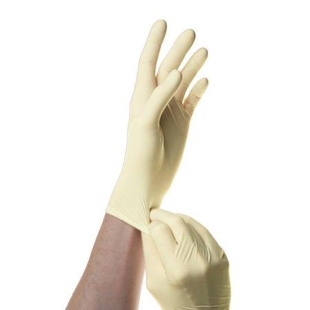 Перчатки медицинские смотровые латексные SFM нестерильные неопудренные бежевые размер XL (90 штук в упаковке)