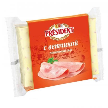Сыр плавленый President ломтевой с ветчиной 40% 150 г