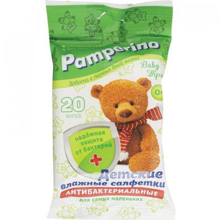 Влажные салфетки детские антибактериальные Pamperino 20 штук в упаковке