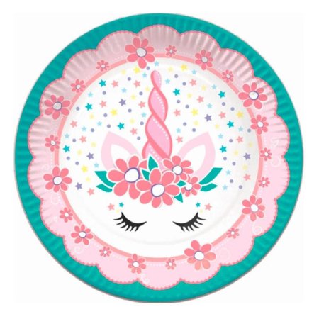 Тарелка одноразовая Единорог Pink&Tiffany бумажная с рисунком 180  мм 6 шт в упаковке