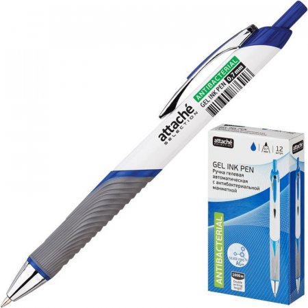 Ручка гелевая автоматическая Attache Selection с антибактериальной манжеткой синяя (толщина линии 0,7 мм)