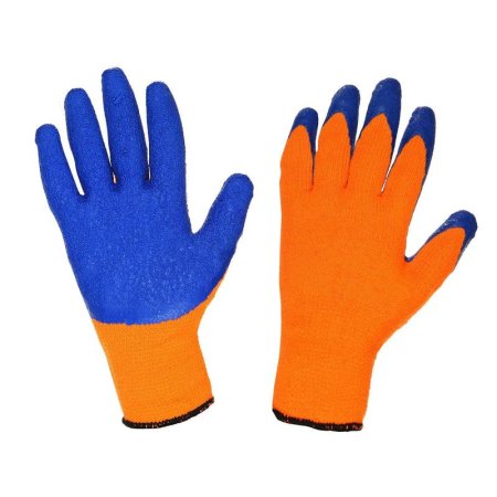 Перчатки рабочие утепленные от порезов и проколов акриловые с латексным   покрытием оранжевые/синие (10 класс, универсальный размер)