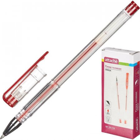 Ручка гелевая одноразовая Attache Omega красная (толщина линии 0.5 мм)