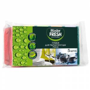 Губки для мытья посуды Master Fresh Maxi поролоновые с абразивным слоем 150x100x65 мм 5 штук в упаковке