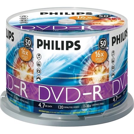 Диск DVD-R Philips 4.7 ГБ 16x cake box DM4S6B50F/97 (50 штук в упаковке)