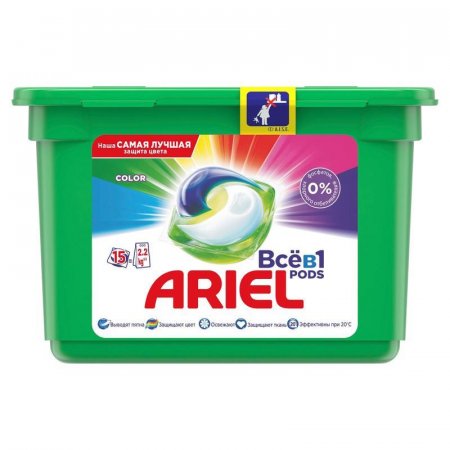 Капсулы для стирки Ariel 3 в 1 для цветного белья (15 штук в упаковке)