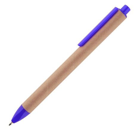 Ручка шариковая автоматическая одноразовая синяя (синий картонный  корпус, толщина линии 0.7 мм)
