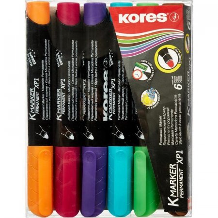 Набор маркеров перманентных Kores 6 цветов (толщина линии 1-3 мм)