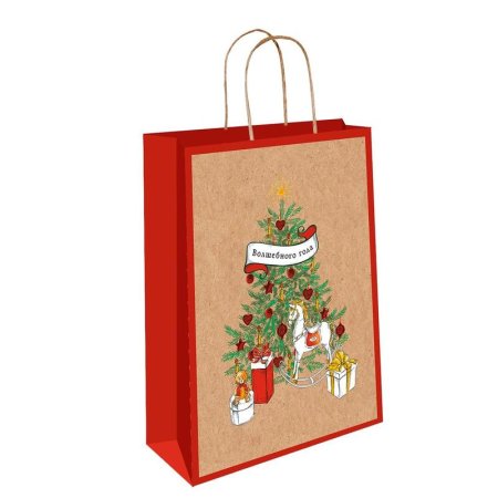 Пакет подарочный крафт-бумага новогодний (22.3х18х10 см)