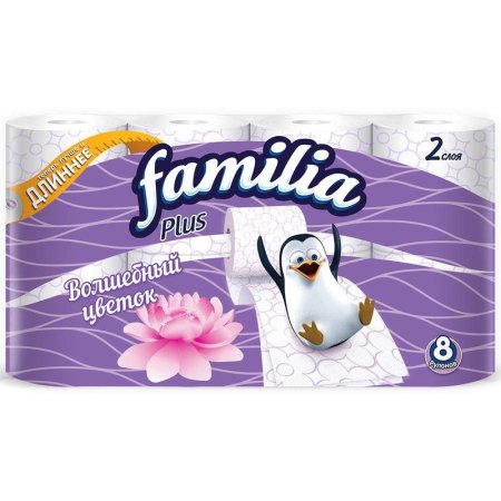 Бумага туалетная Familia Plus 2-слойная белая с цветочным ароматом 20.4 метра (8 рулонов в упаковке)