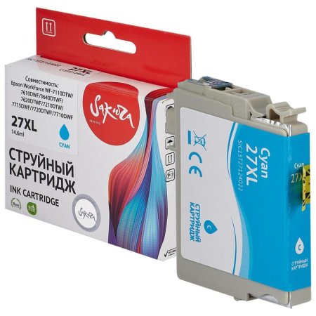 Картридж струйный Sakura C13T27124022 (27XL Cyan) для Epson голубой  совместимый повышенной емкости