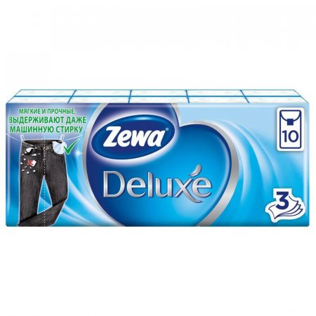 Носовые платочки бумажные Zewa Deluxe 3-слойные (10 пачек по 10 платков)