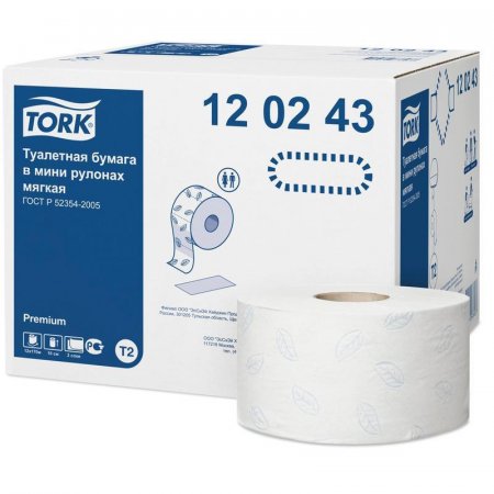 Туалетная бумага в рулонах Tork Premium T2 120243 2-слойная 12 рулонов по 170 метров