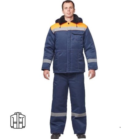 Куртка рабочая зимняя мужская з32-КУ с СОП синяя/оранжевая из смесовой  ткани (размер 68-70, рост 182-188)