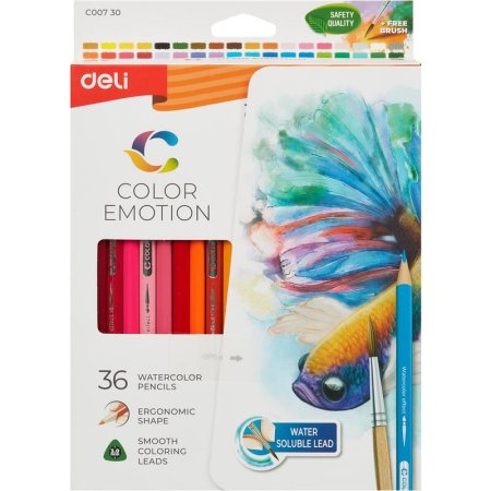 Карандаши цветные акварельные Deli Color Emotion 36 цветов трехгранные  (EC00730)