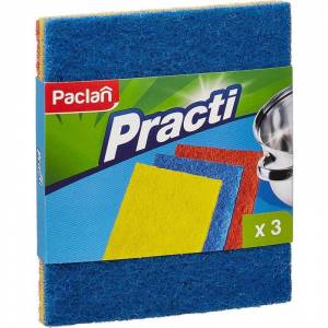 Губки для сильных загрязнений Paclan Practi 3 штуки в упаковке абразивные в ассортименте (150х125х20 мм)