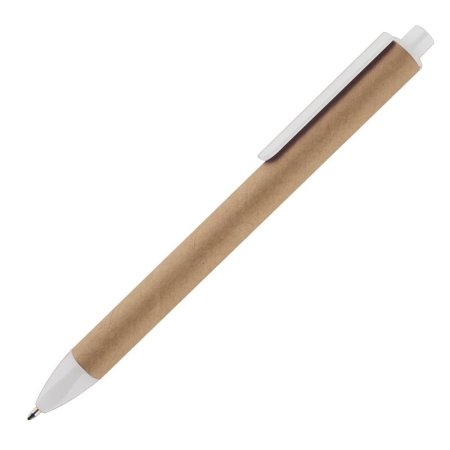 Ручка шариковая автоматическая одноразовая синяя (белый картонный  корпус, толщина линии 0.7 мм)
