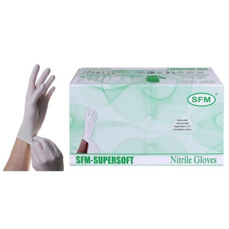Перчатки медицинские смотровые нитриловые SFМ нестерильные неопудренные  белые размер M (200 штук в упаковке)