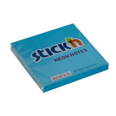 Стикеры Hopax Stick'n 76х76 мм неоновые голубые (1 блок, 100 листов)
