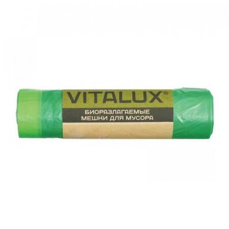 Мешки для мусора на 60 л Vitalux Bio зеленые (биополимер, 10 мкм, в  рулоне 15 шт, 60х70 см)